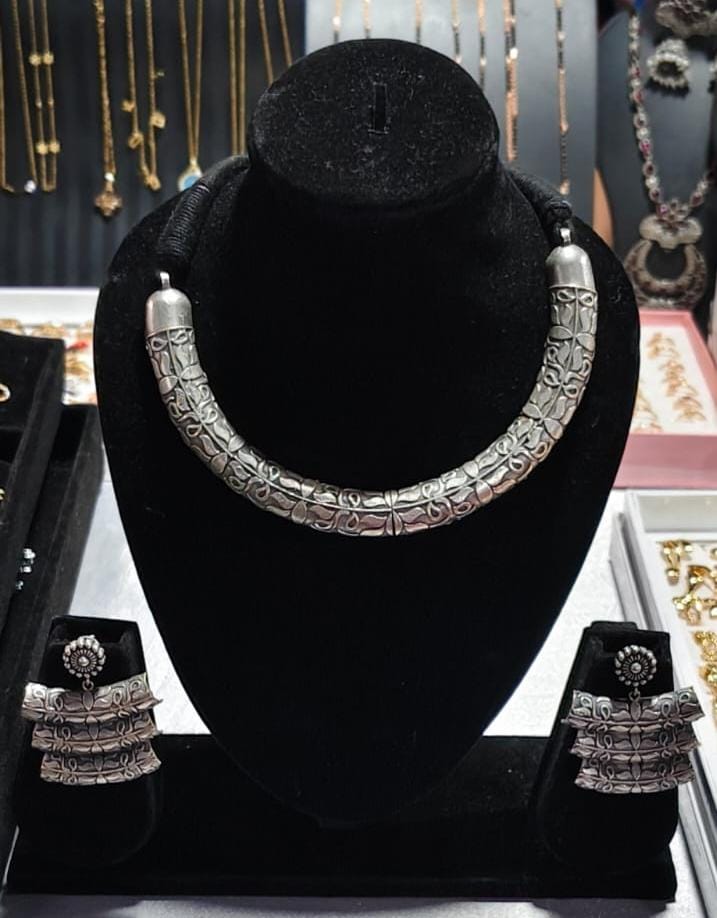 Antique oxidised collar set from Saj Kotha